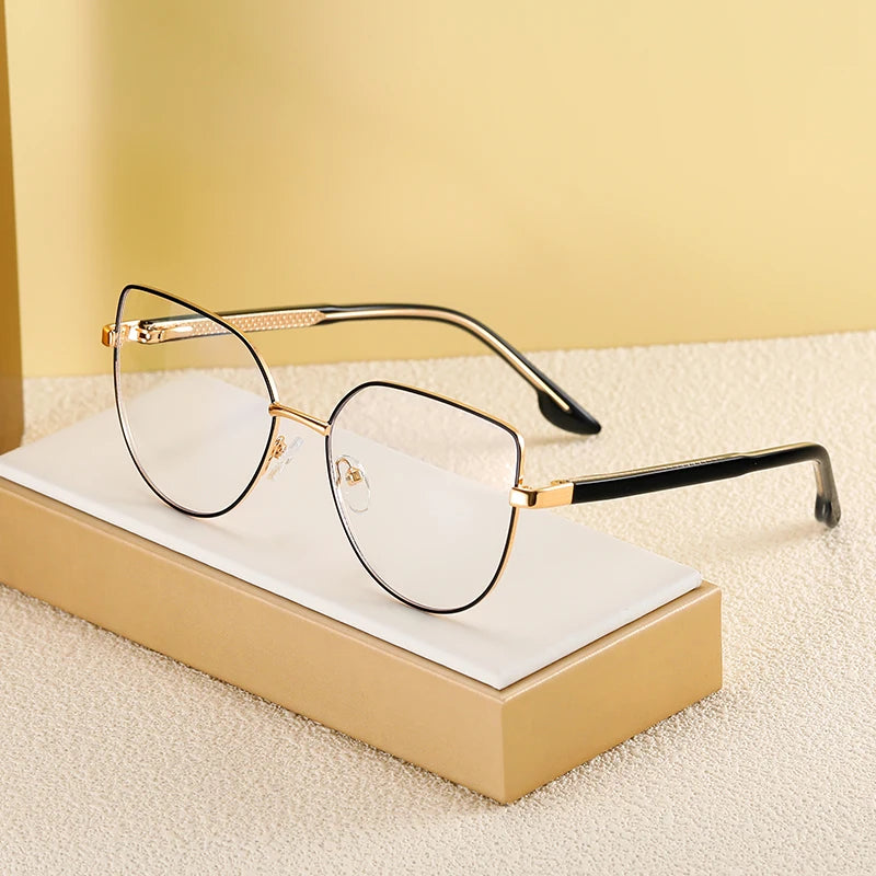 2023 New Ms 82036 Women's Cat Eye Glasses with Gradient Lens Fashionable Tempered Anti-Blue Light Optical Eyewear Metal Frame