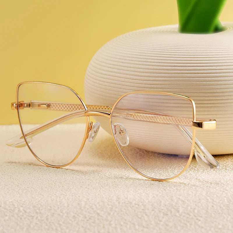 2023 New Ms 82036 Women's Cat Eye Glasses with Gradient Lens Fashionable Tempered Anti-Blue Light Optical Eyewear Metal Frame