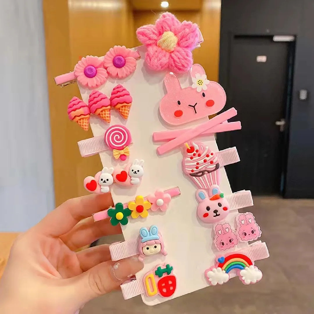 14 Pieces Set 2022 New Children Cute Cartoon Hairpin Kids Hair Accessories Sweet Little Girl Edge Clip Baby Plastic Hair Clips