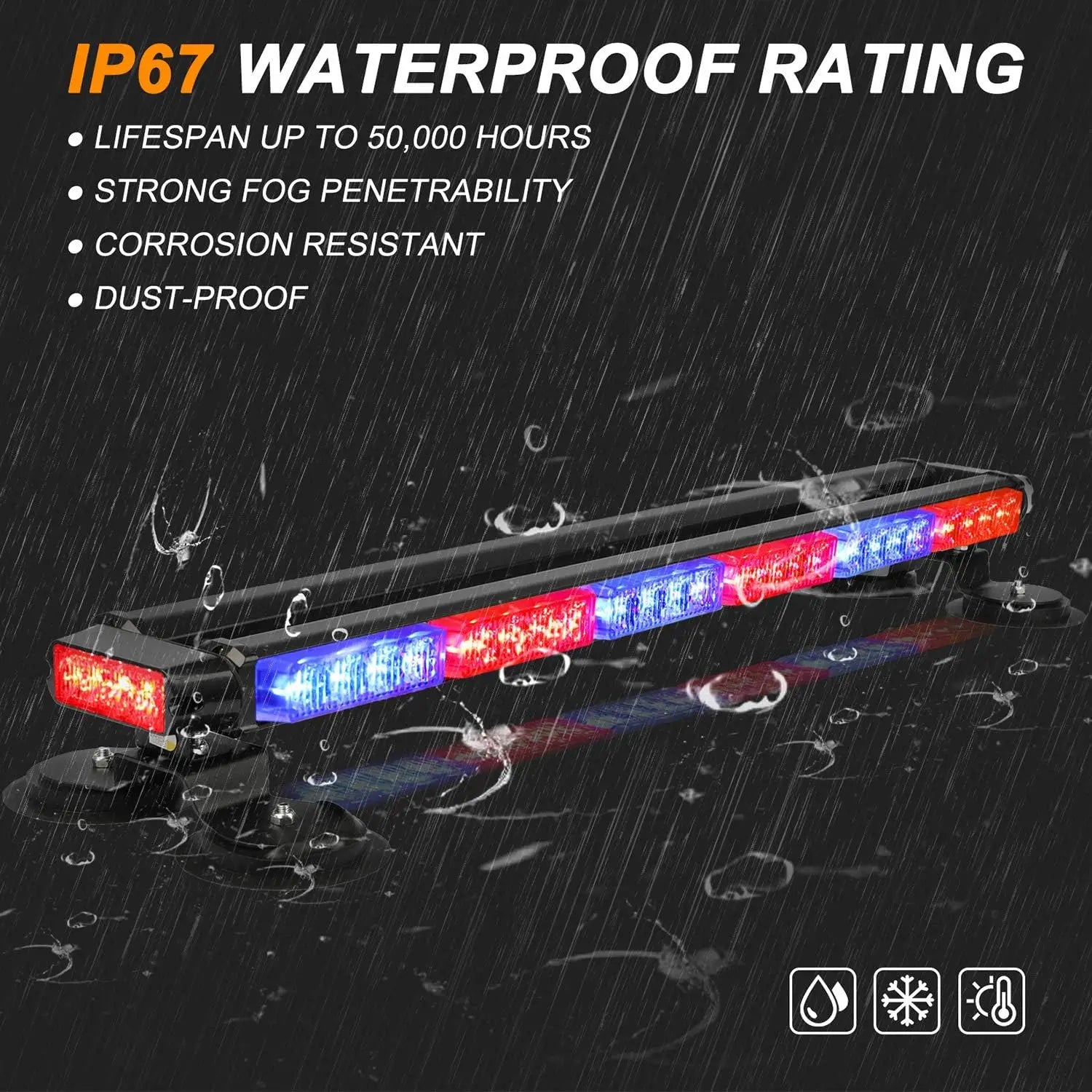 29.5Inch 54 LED Strobe Light Bar Double Side Flashing High Intensity for Emergency Warning Magnetic Base Safety Construction