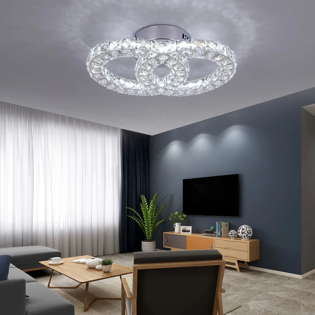 30W Warm White Changeable 3 Colors Light Modern LED Crystal Ceiling Lamp Lights Lamparas for Apartment