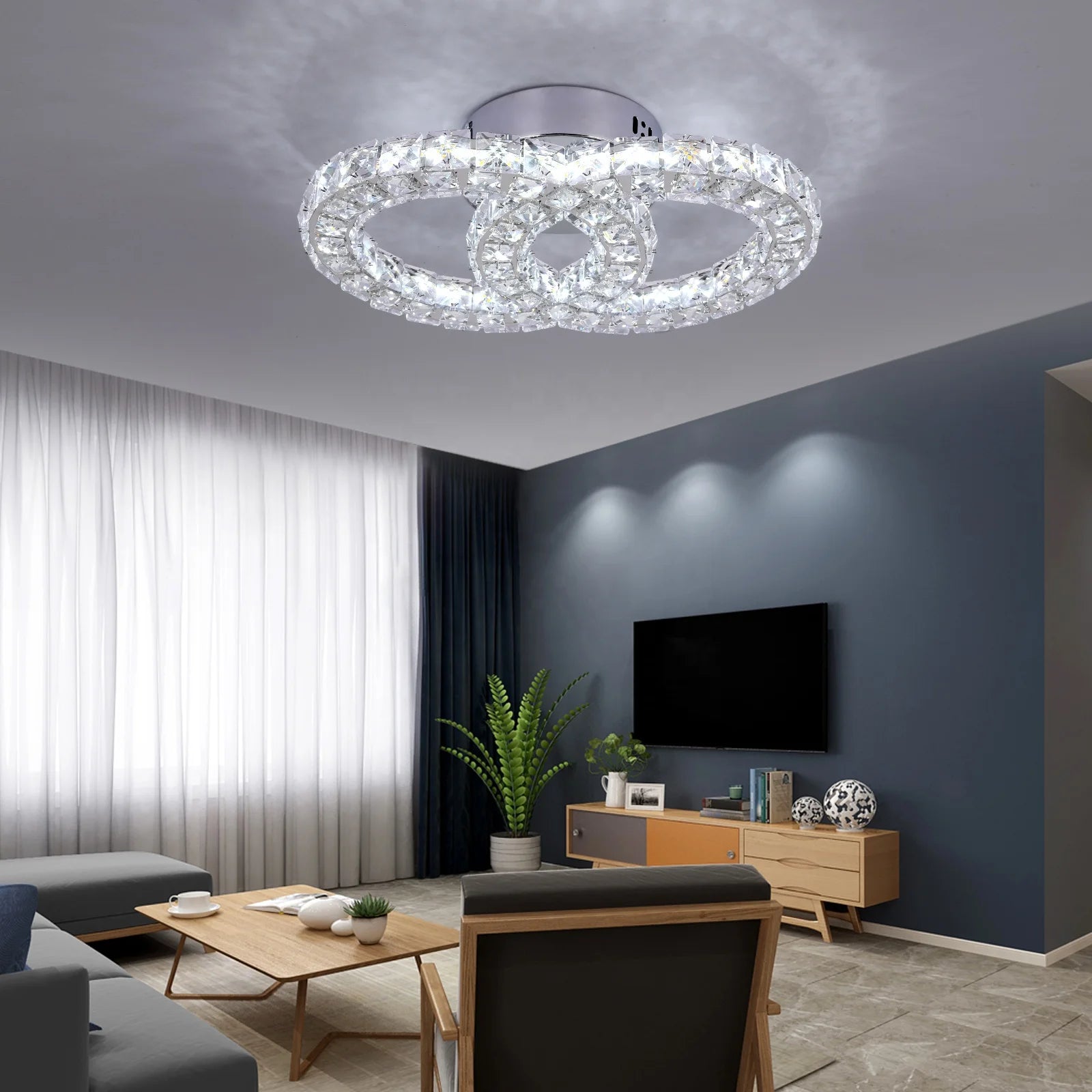 30W Warm White Changeable 3 Colors Light Modern LED Crystal Ceiling Lamp Lights Lamparas for Apartment
