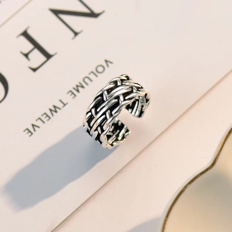 925 Sterling Silver Opening Ring Women Woven Retro Ring Personalized Versatile Ring 2022 New Trend Girl Favorite