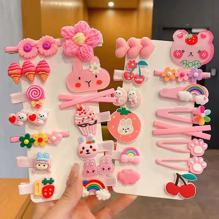 14 Pieces Set 2022 New Children Cute Cartoon Hairpin Kids Hair Accessories Sweet Little Girl Edge Clip Baby Plastic Hair Clips