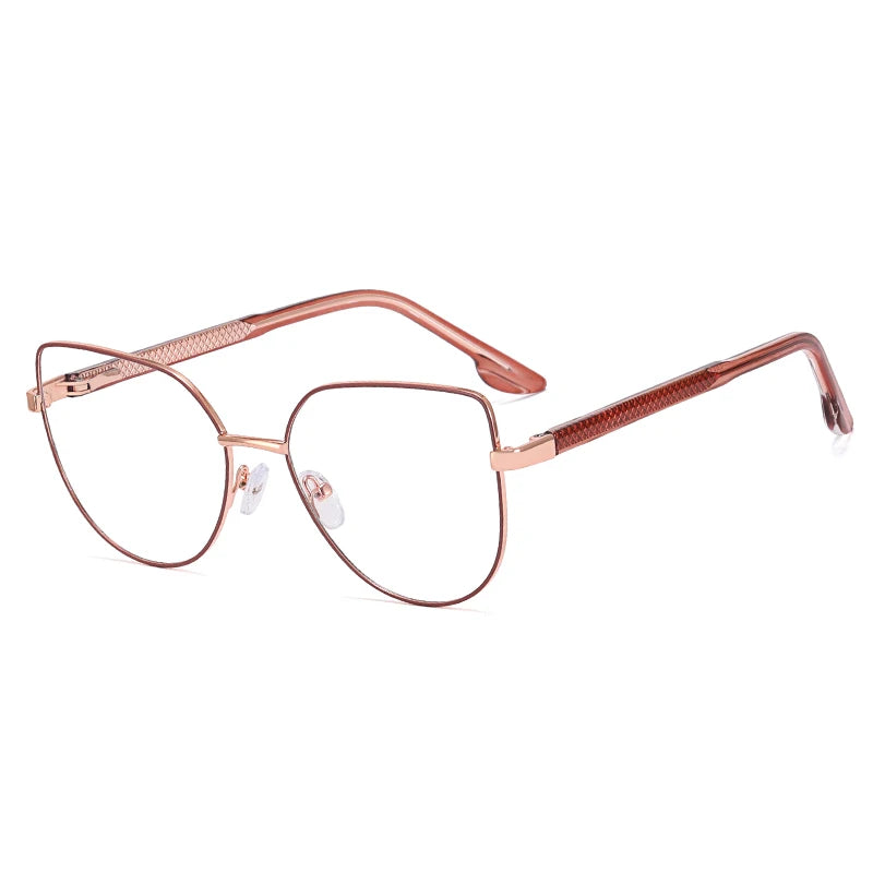 2023 New Ms 82036 Women's Cat Eye Glasses with Gradient Lens Fashionable Tempered Anti-Blue Light Optical Eyewear Metal Frame