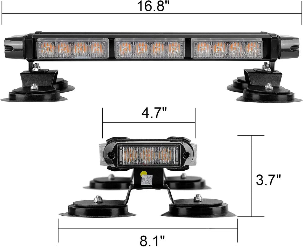 16.8 Inch LED Light Bar High Intensity Emergency Hazard Warning Beacon 26 Flashing Modes Magnetic Base for Car-New Condition