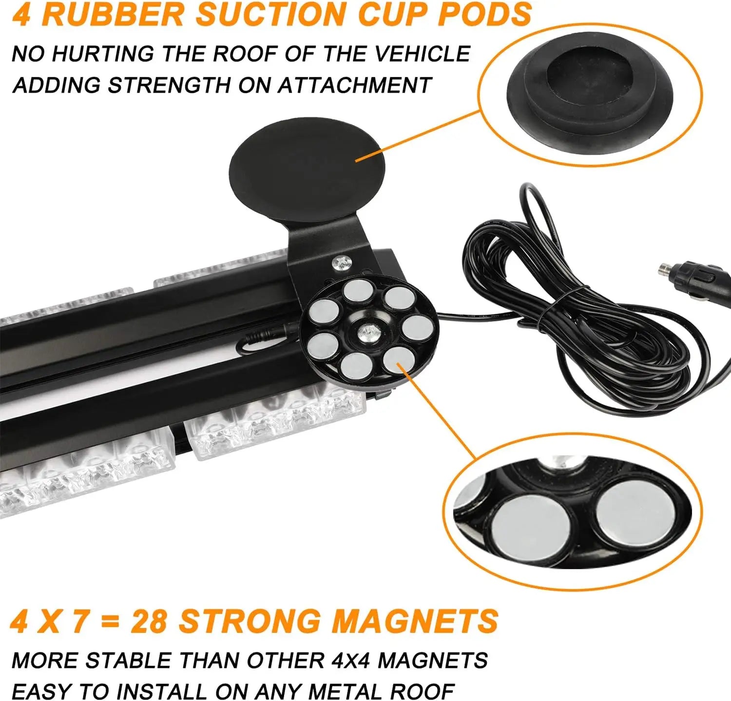 29.5Inch 54 LED Strobe Light Bar Double Side Flashing High Intensity for Emergency Warning Magnetic Base Safety Construction