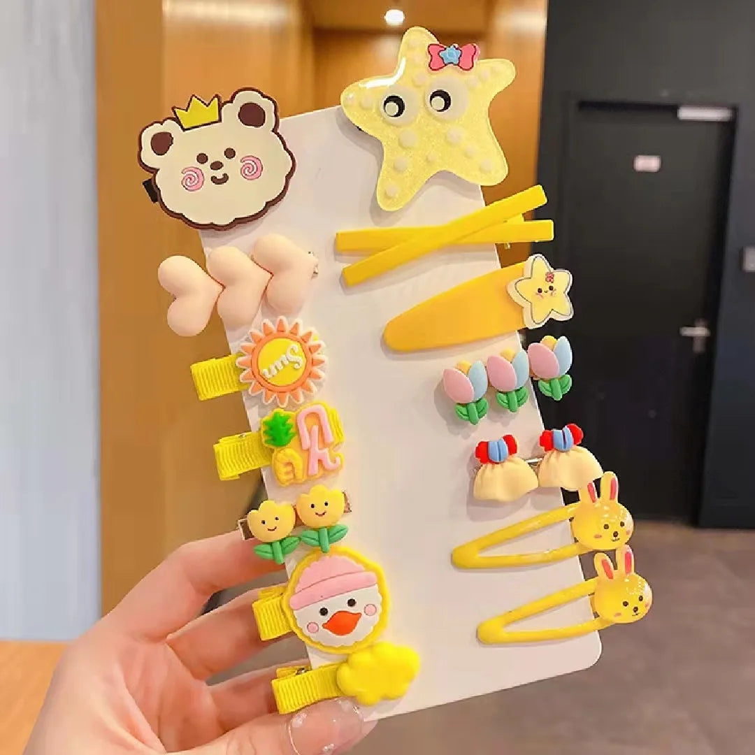 14 Pieces Set 2022 New Children Cute Cartoon Hairpin Kids Hair Accessories Sweet Little Girl Edge Clip Baby Plastic Hair Clips