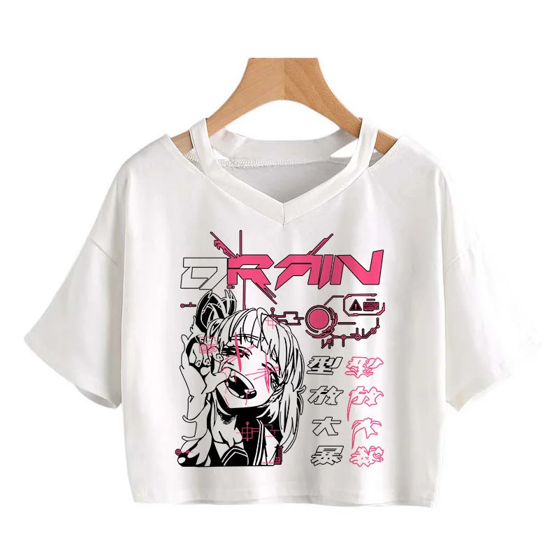 Gothic Streetwear Crop Tops Women T-shirt Ulzzang Harajuku Vintage V-Neck Tee Punk Casual Sexy tshirt Female Loose y2k style top