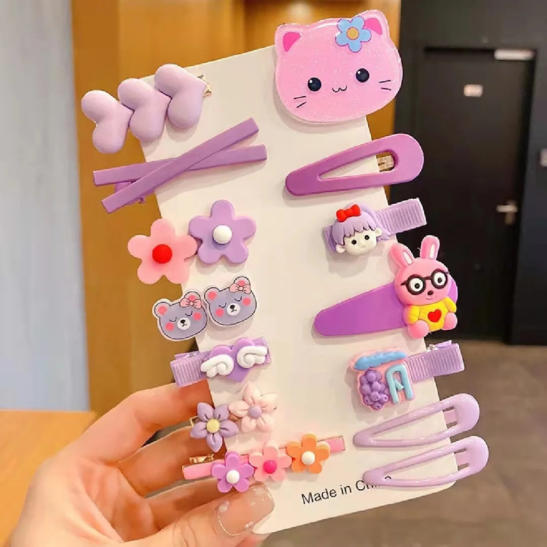 14 Pieces Set 2022 New Children Cute Cartoon Hairpin Kids Hair Accessories Sweet Little Girl Edge Clip Baby Plastic Hair Clips