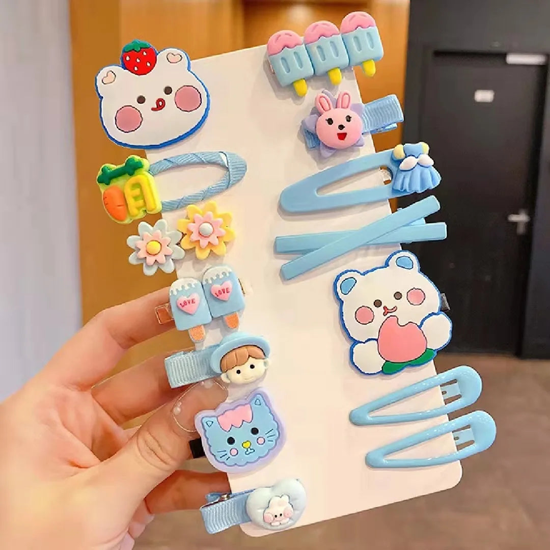 14 Pieces Set 2022 New Children Cute Cartoon Hairpin Kids Hair Accessories Sweet Little Girl Edge Clip Baby Plastic Hair Clips