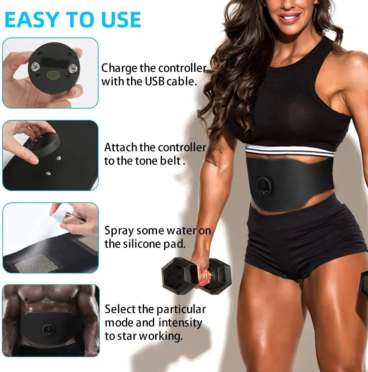 ABS Stimulator Belt Abdominal Toning Belt Portable EMS Muscle Stimulator Machine Home Office Fitness Workout Equipment