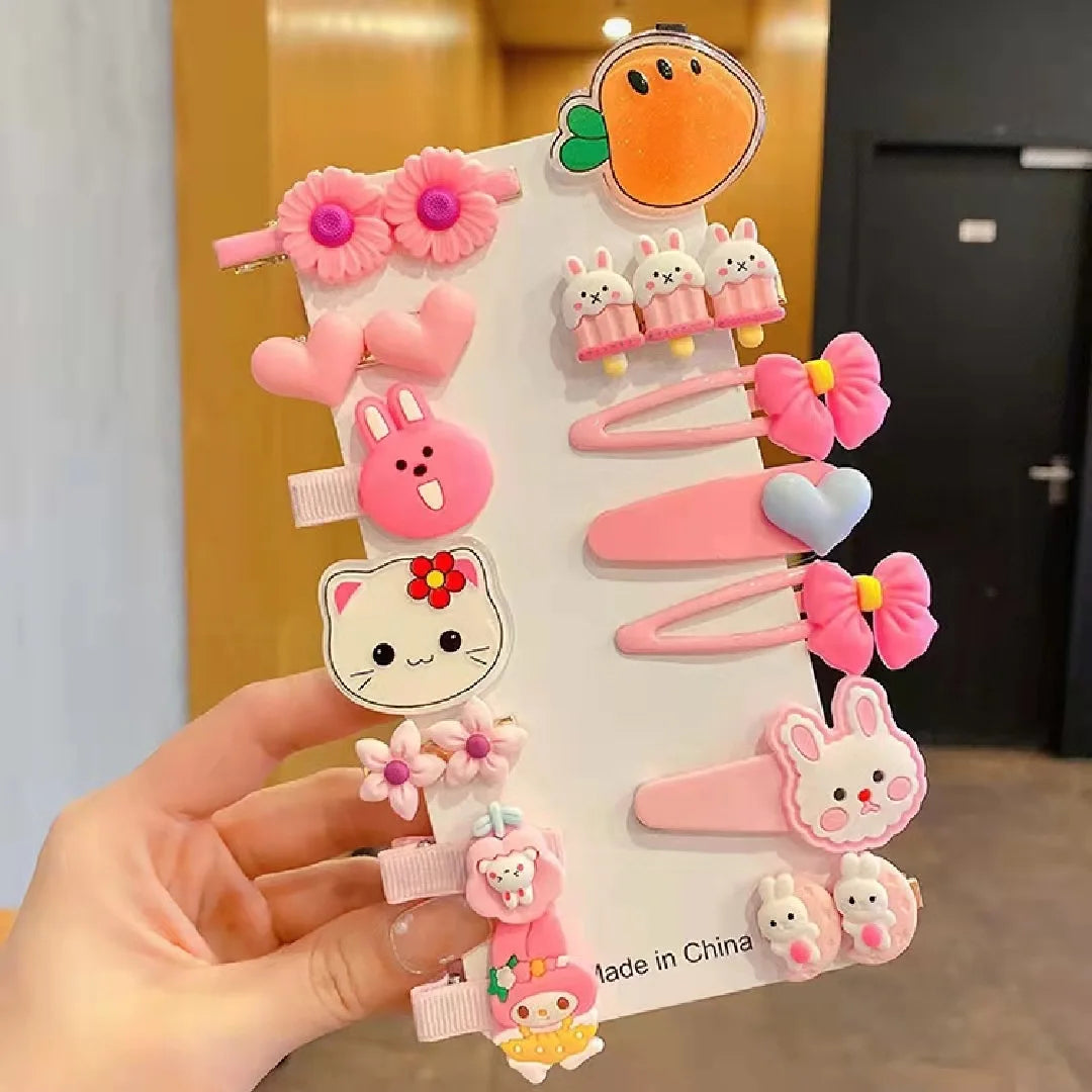 14 Pieces Set 2022 New Children Cute Cartoon Hairpin Kids Hair Accessories Sweet Little Girl Edge Clip Baby Plastic Hair Clips