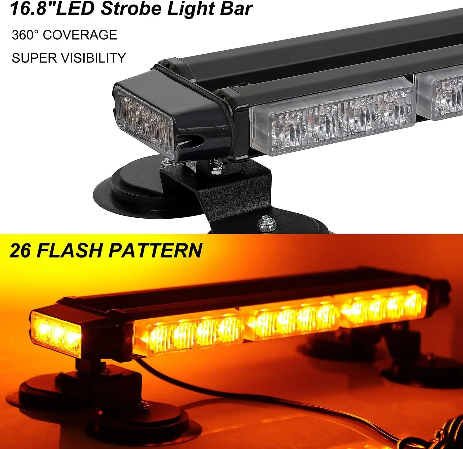 16.8 Inch LED Light Bar High Intensity Emergency Hazard Warning Beacon 26 Flashing Modes Magnetic Base for Car-New Condition
