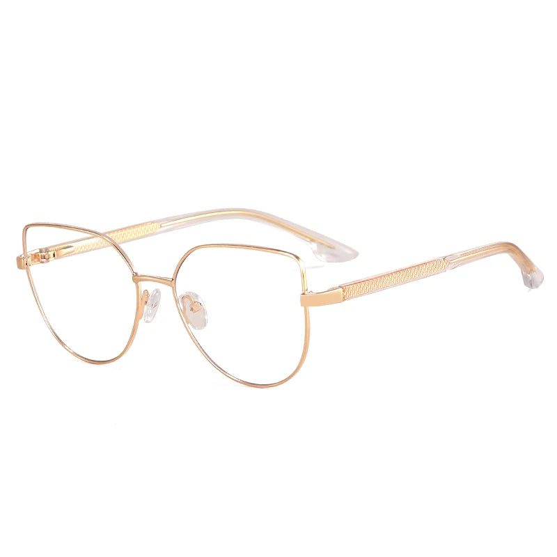 2023 New Ms 82036 Women's Cat Eye Glasses with Gradient Lens Fashionable Tempered Anti-Blue Light Optical Eyewear Metal Frame