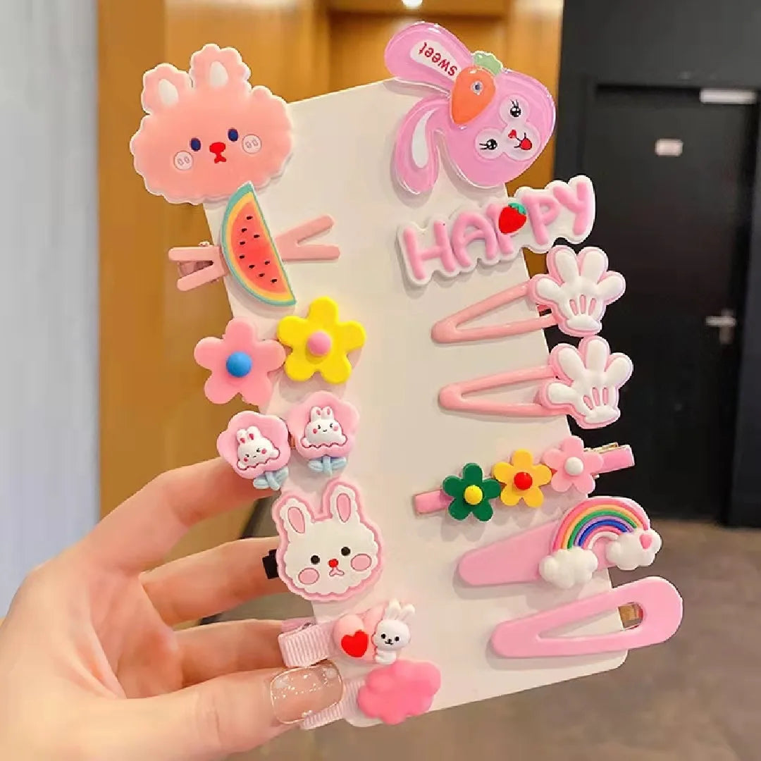 14 Pieces Set 2022 New Children Cute Cartoon Hairpin Kids Hair Accessories Sweet Little Girl Edge Clip Baby Plastic Hair Clips