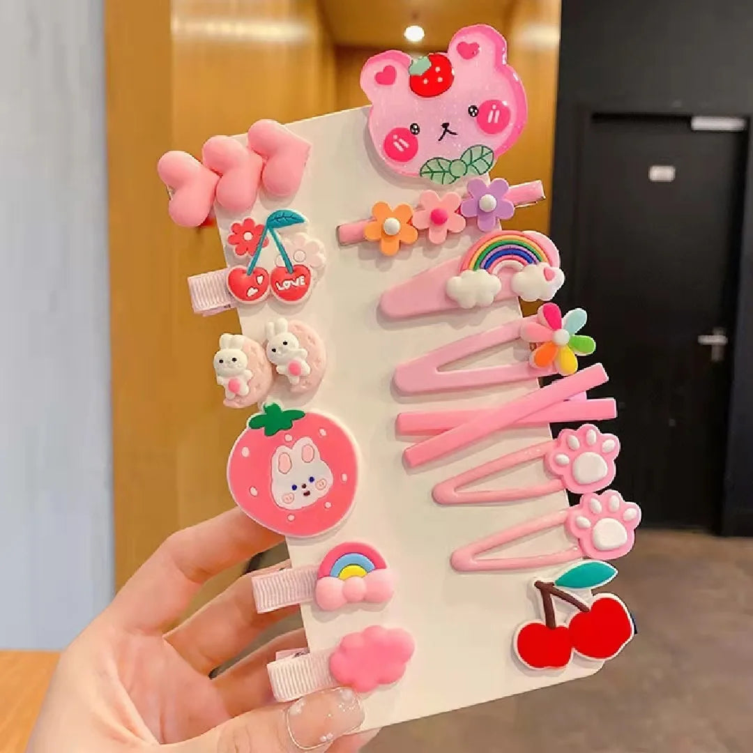 14 Pieces Set 2022 New Children Cute Cartoon Hairpin Kids Hair Accessories Sweet Little Girl Edge Clip Baby Plastic Hair Clips