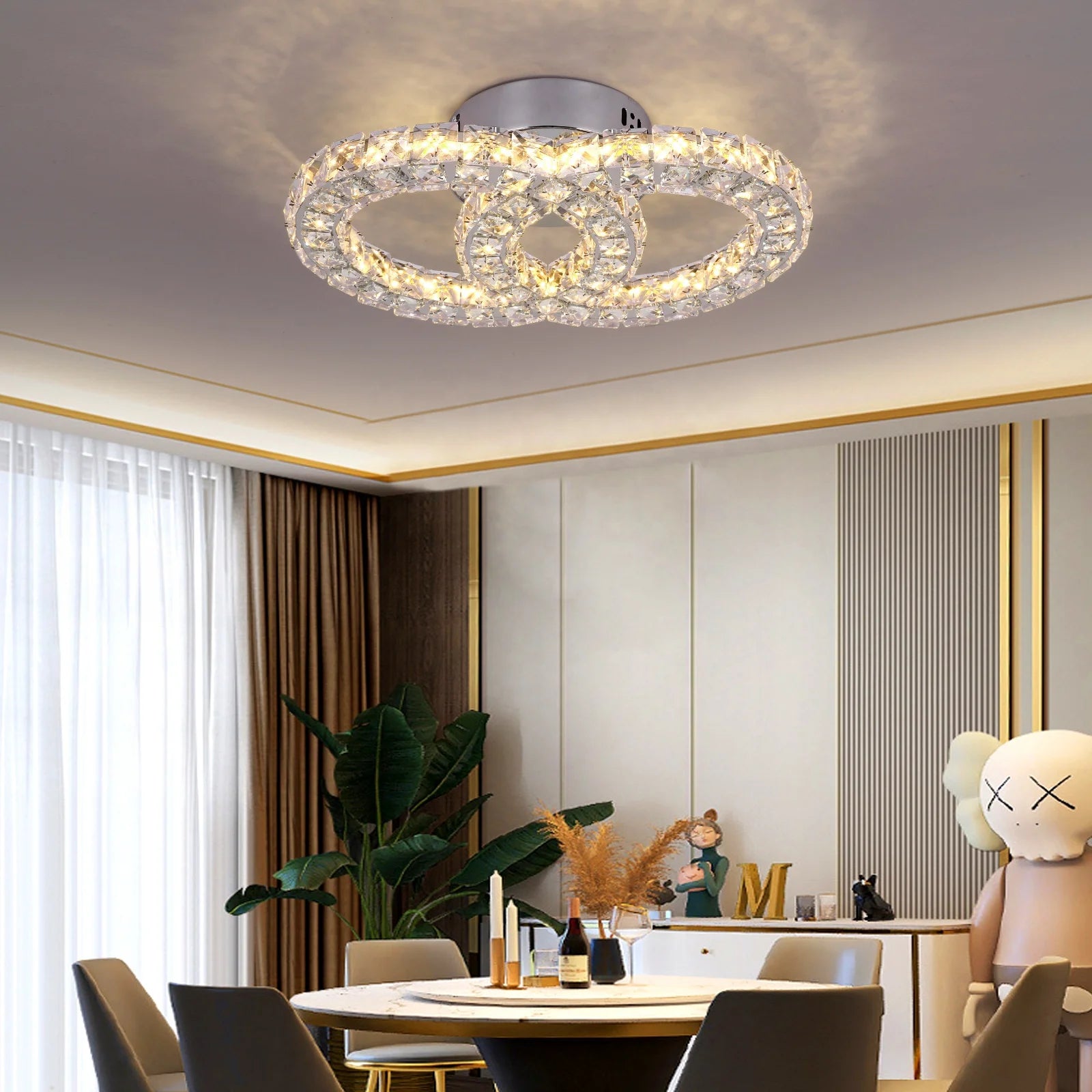 30W Warm White Changeable 3 Colors Light Modern LED Crystal Ceiling Lamp Lights Lamparas for Apartment