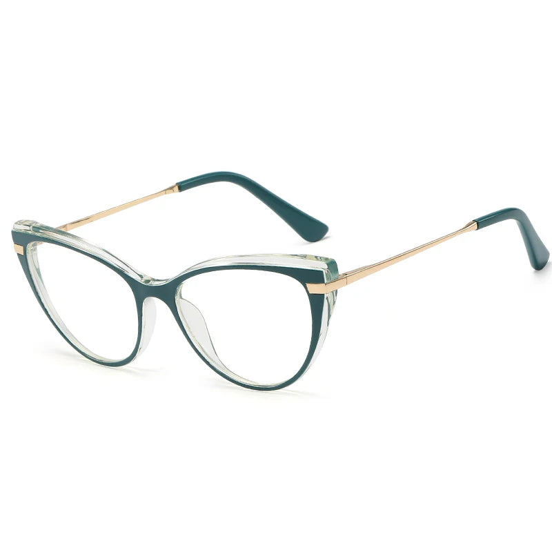 MS 92197 Fashion-Designed Blue Light Blocking Cat Eye Glasses for Women Gold Rim Metal Temple Frames Optical Eyewear Ready Ship