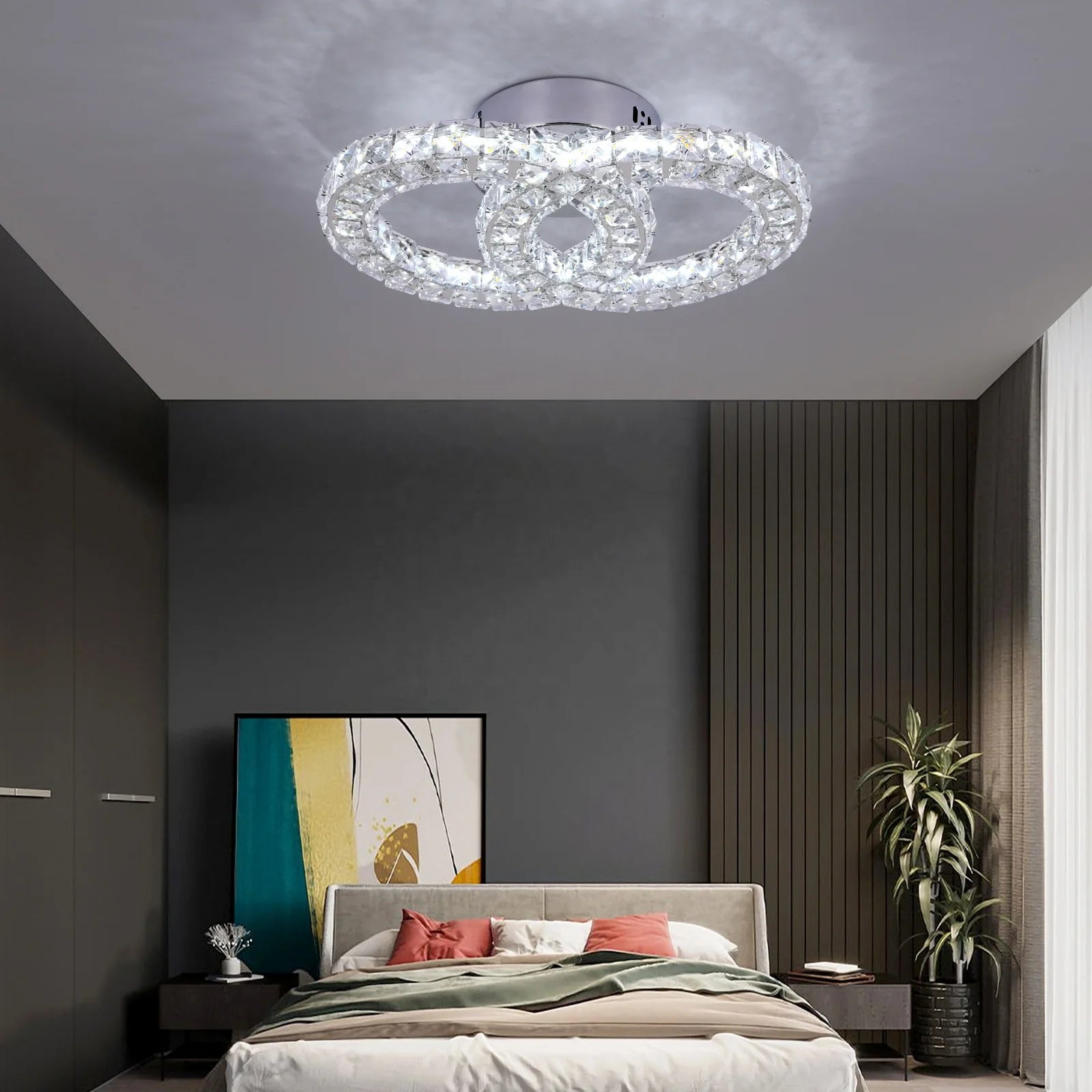 30W Warm White Changeable 3 Colors Light Modern LED Crystal Ceiling Lamp Lights Lamparas for Apartment