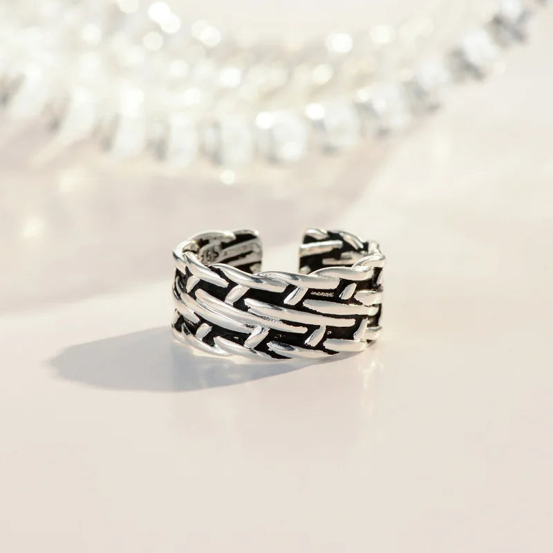925 Sterling Silver Opening Ring Women Woven Retro Ring Personalized Versatile Ring 2022 New Trend Girl Favorite