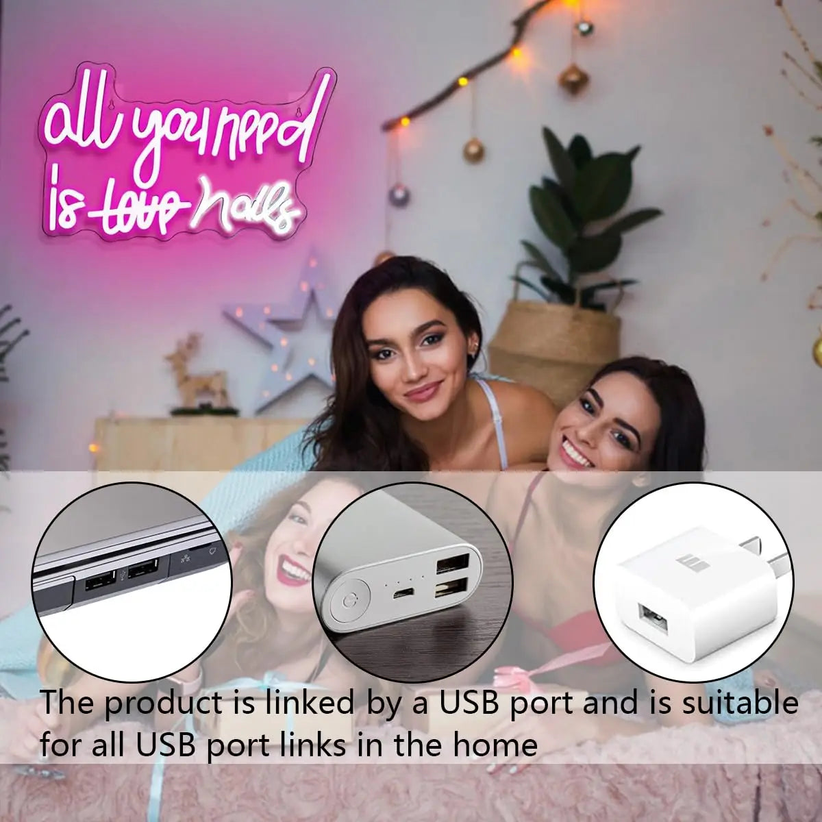 All You Need Is Nails Neon Sign for Wall Decor for Bedroom Home Bar Girls Room Beauty Shop Nails Room Gift for Girls