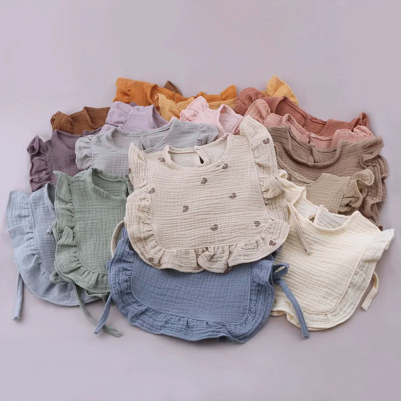 Baby Cotton Bib Crepe Ruffled Bib Saliva Towel Bandana Burp Cloth Girls Babies Accessories Newborn Slabber Absorbent Cloth  Bib