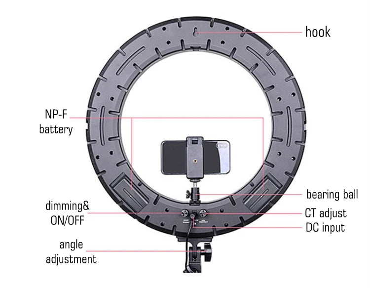18-Inch Battery Compartment Dimmable Ring Light 45cm 3 Color for Selfie & Live Streaming Photographic Lighting