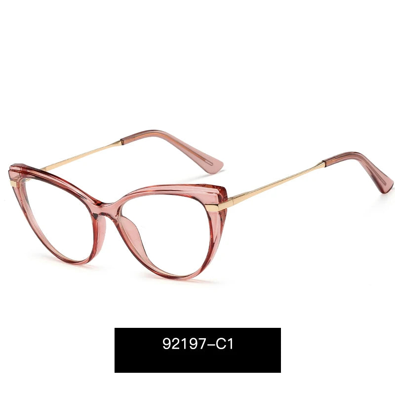MS 92197 Fashion-Designed Blue Light Blocking Cat Eye Glasses for Women Gold Rim Metal Temple Frames Optical Eyewear Ready Ship