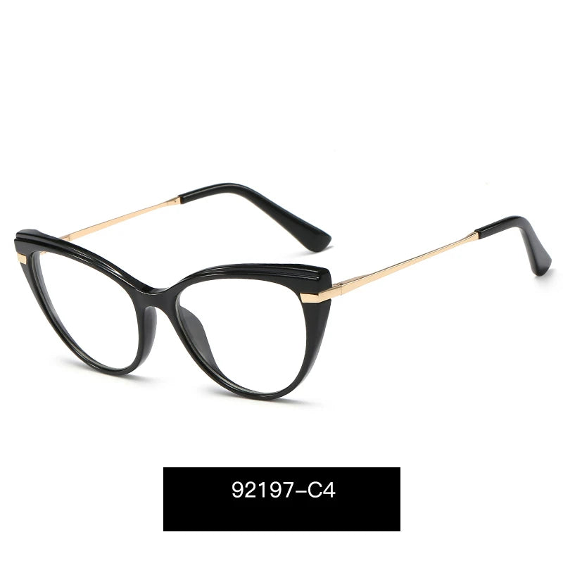 MS 92197 Fashion-Designed Blue Light Blocking Cat Eye Glasses for Women Gold Rim Metal Temple Frames Optical Eyewear Ready Ship