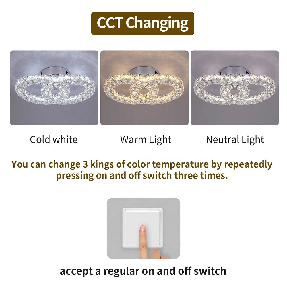 30W Warm White Changeable 3 Colors Light Modern LED Crystal Ceiling Lamp Lights Lamparas for Apartment