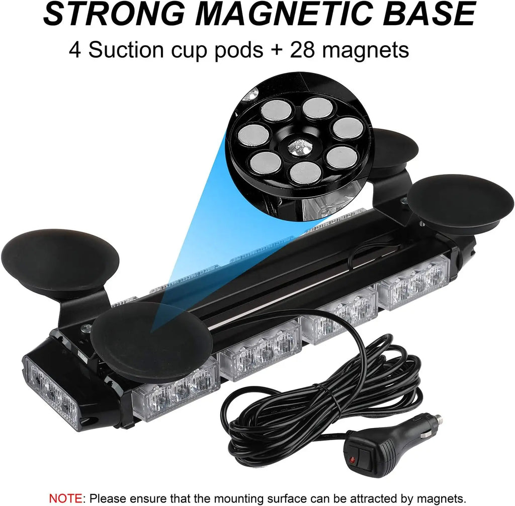 16.8 Inch LED Light Bar High Intensity Emergency Hazard Warning Beacon Lights 26 Flashing Modes Magnetic Base for Car