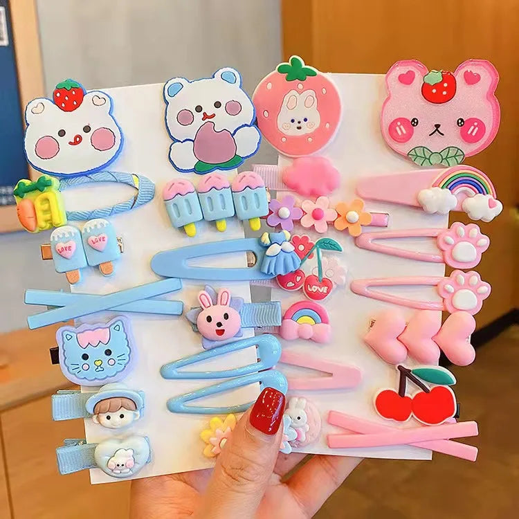 14 Pieces Set 2022 New Children Cute Cartoon Hairpin Kids Hair Accessories Sweet Little Girl Edge Clip Baby Plastic Hair Clips
