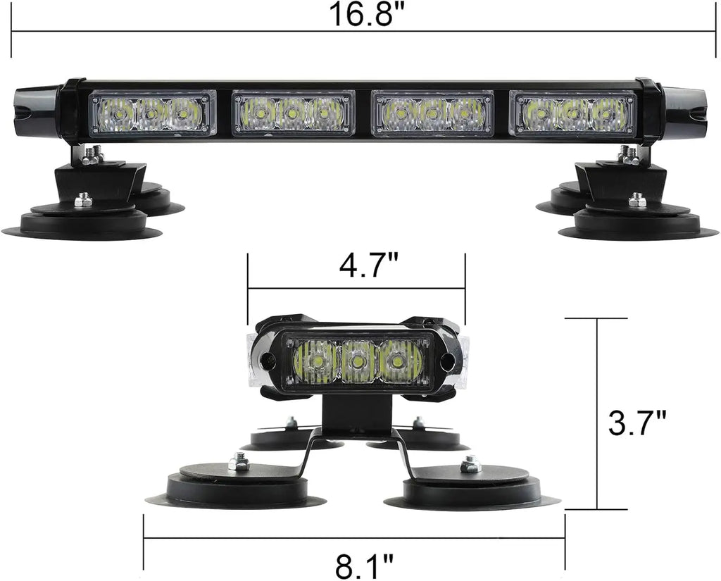 16.8 Inch LED Light Bar High Intensity Emergency Hazard Warning Beacon Lights 26 Flashing Modes Magnetic Base for Car
