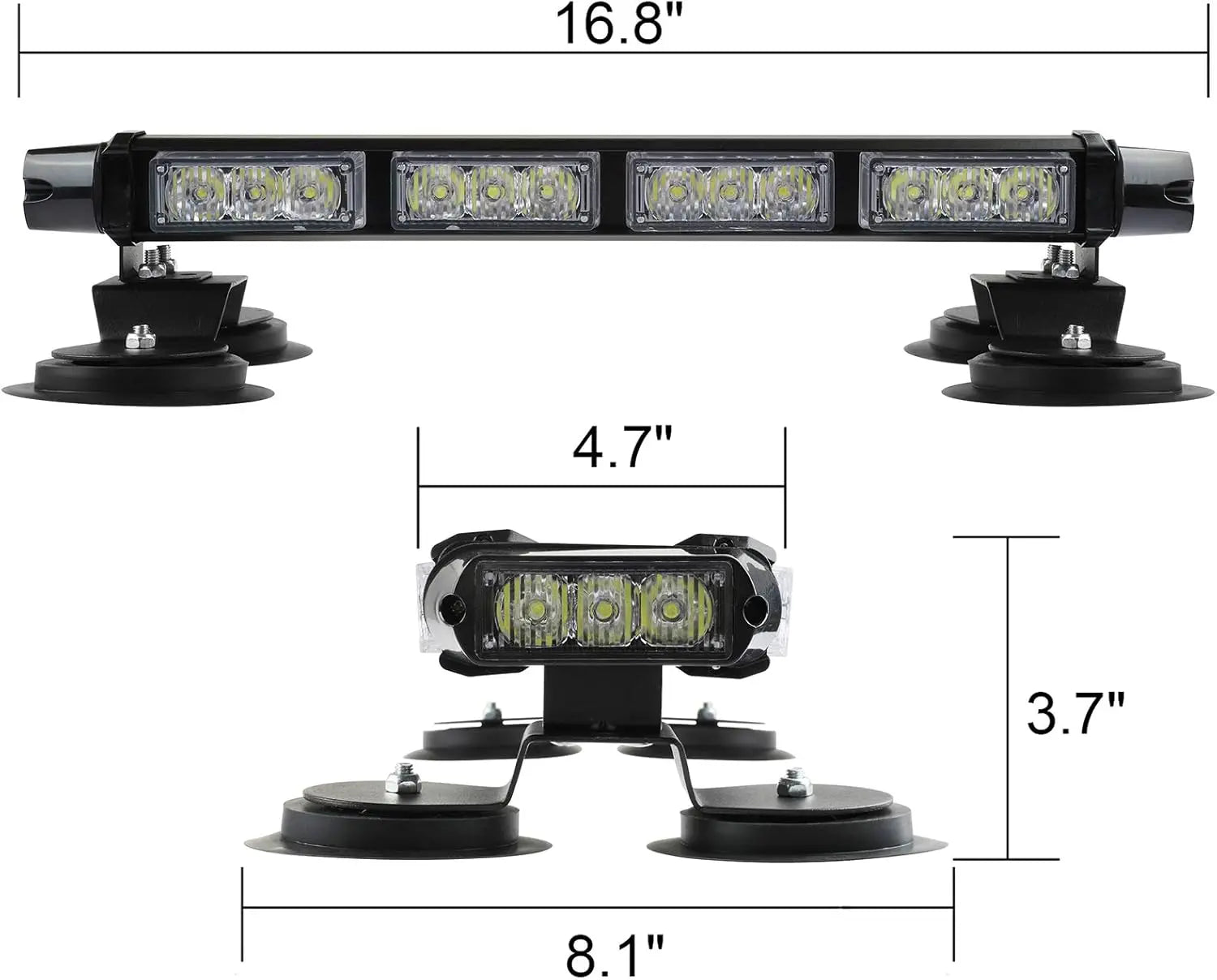 16.8 Inch LED Light Bar High Intensity Emergency Hazard Warning Beacon Lights 26 Flashing Modes Magnetic Base for Car