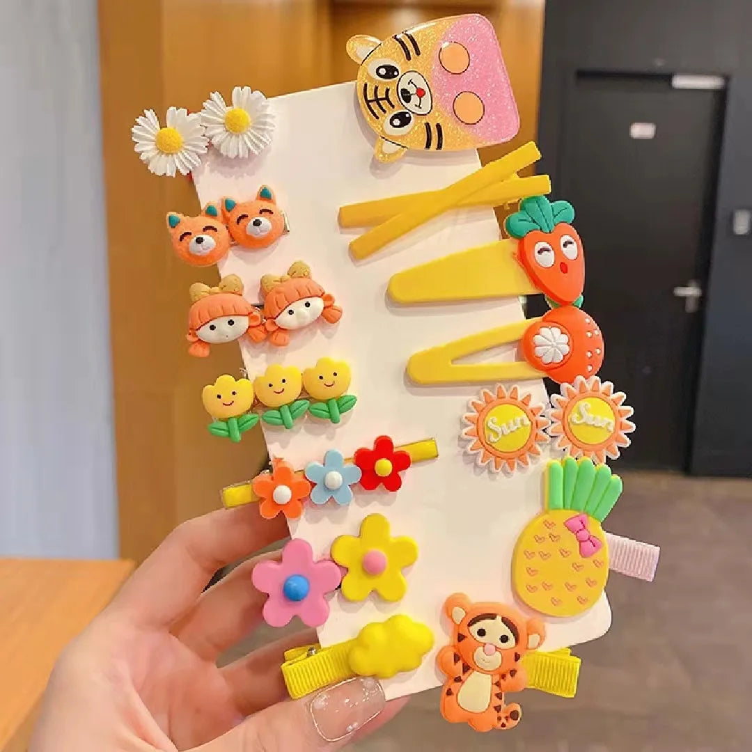 14 Pieces Set 2022 New Children Cute Cartoon Hairpin Kids Hair Accessories Sweet Little Girl Edge Clip Baby Plastic Hair Clips