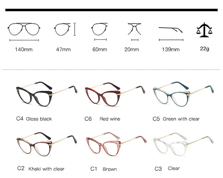 MS 92197 Fashion-Designed Blue Light Blocking Cat Eye Glasses for Women Gold Rim Metal Temple Frames Optical Eyewear Ready Ship