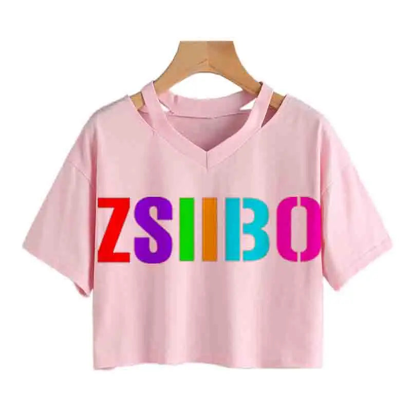 Gothic Streetwear Crop Tops Women T-shirt Ulzzang Harajuku Vintage V-Neck Tee Punk Casual Sexy tshirt Female Loose y2k style top