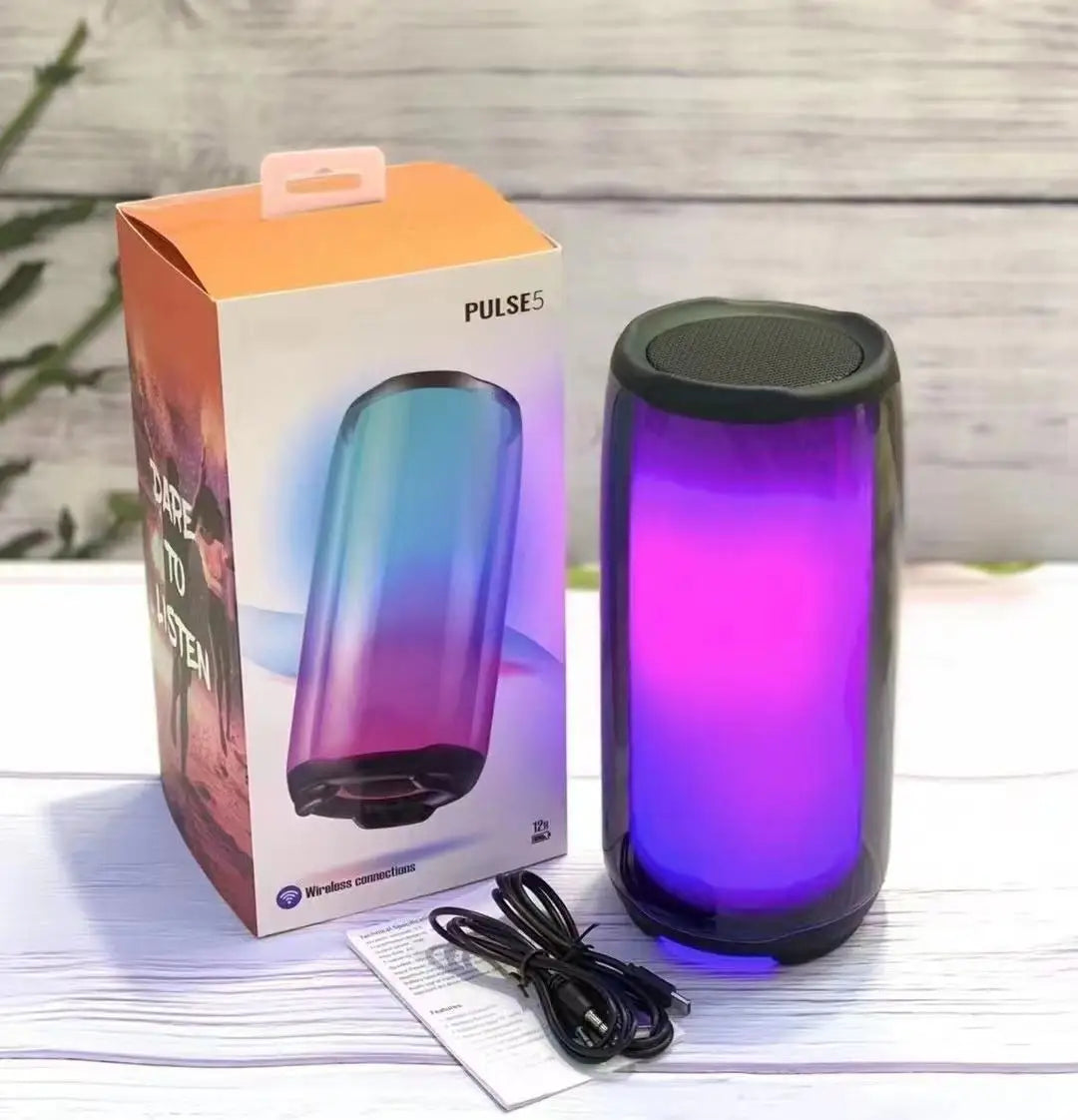 2025 GRB Portable USB Speakers Wireless Pulse 5 LED Flash RGB Light Waterproof Mobile Phone Sound System for Outdoor Computer