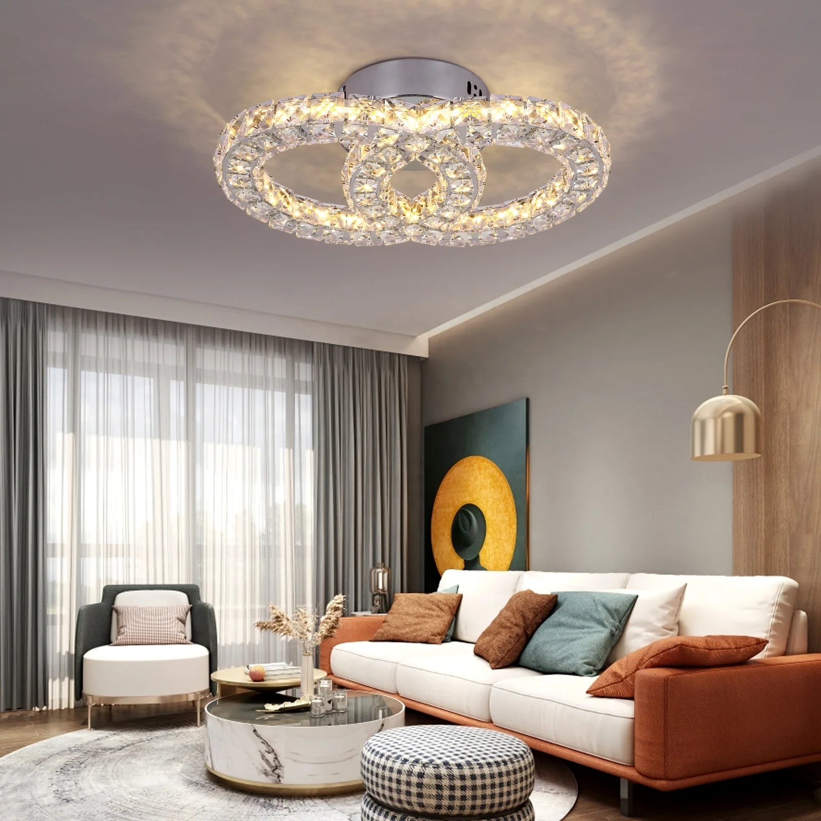 30W Warm White Changeable 3 Colors Light Modern LED Crystal Ceiling Lamp Lights Lamparas for Apartment