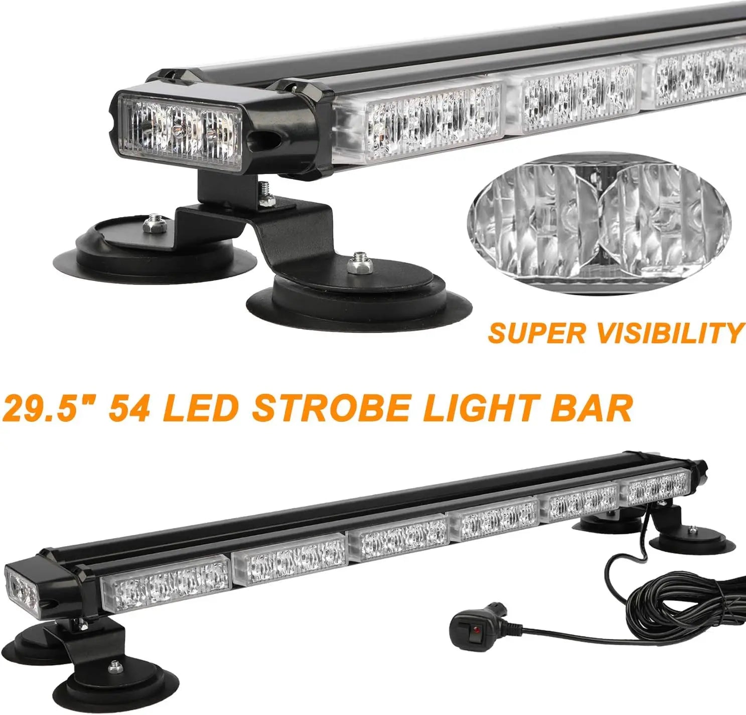 29.5Inch 54 LED Strobe Light Bar Double Side Flashing High Intensity for Emergency Warning Magnetic Base Safety Construction