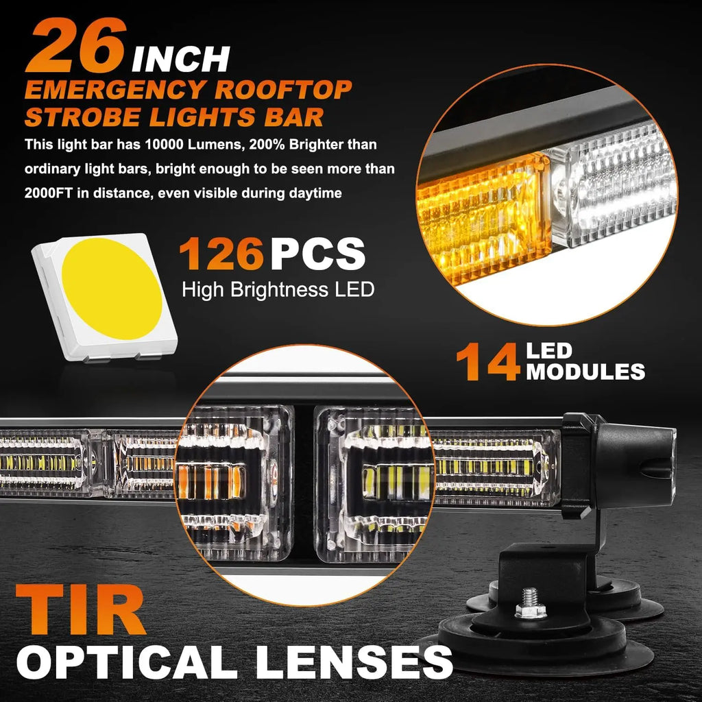 26inch 126 LED Emergency Rooftop Strobe Lights Bar Double Side Warning Hazard Snow Plow Flashing Light Traffic Light