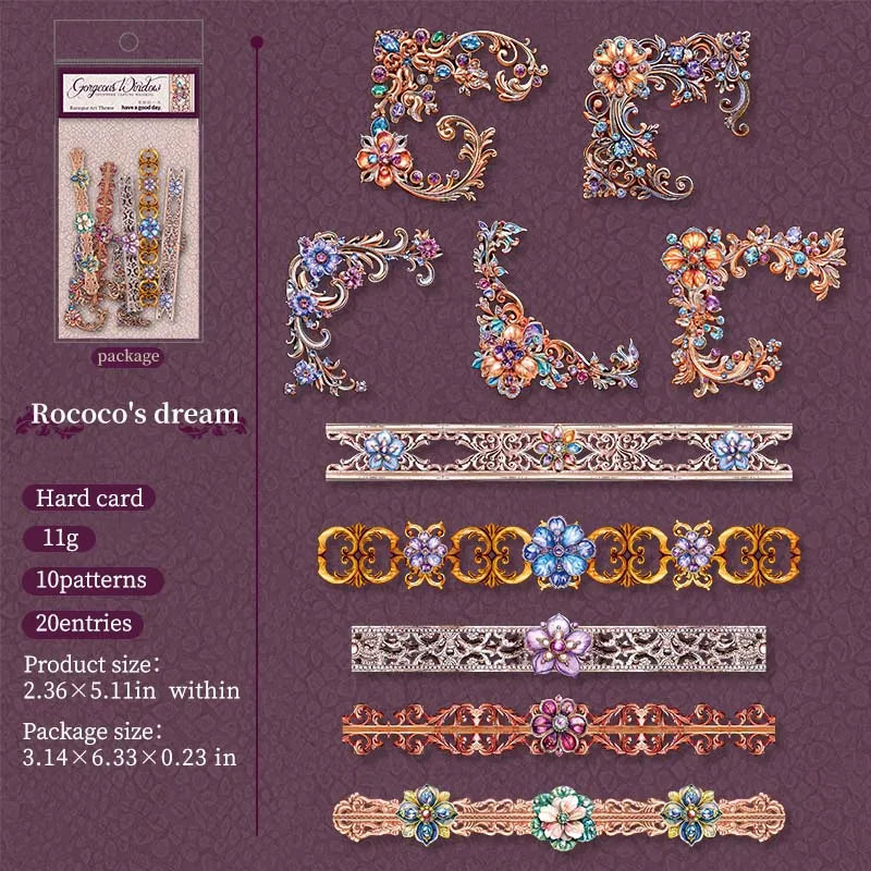 20 Sheets Per Pack of Stickers Glazed Window Series Baroque Style DIY Creative Handbook Material Stickers 6 Models
