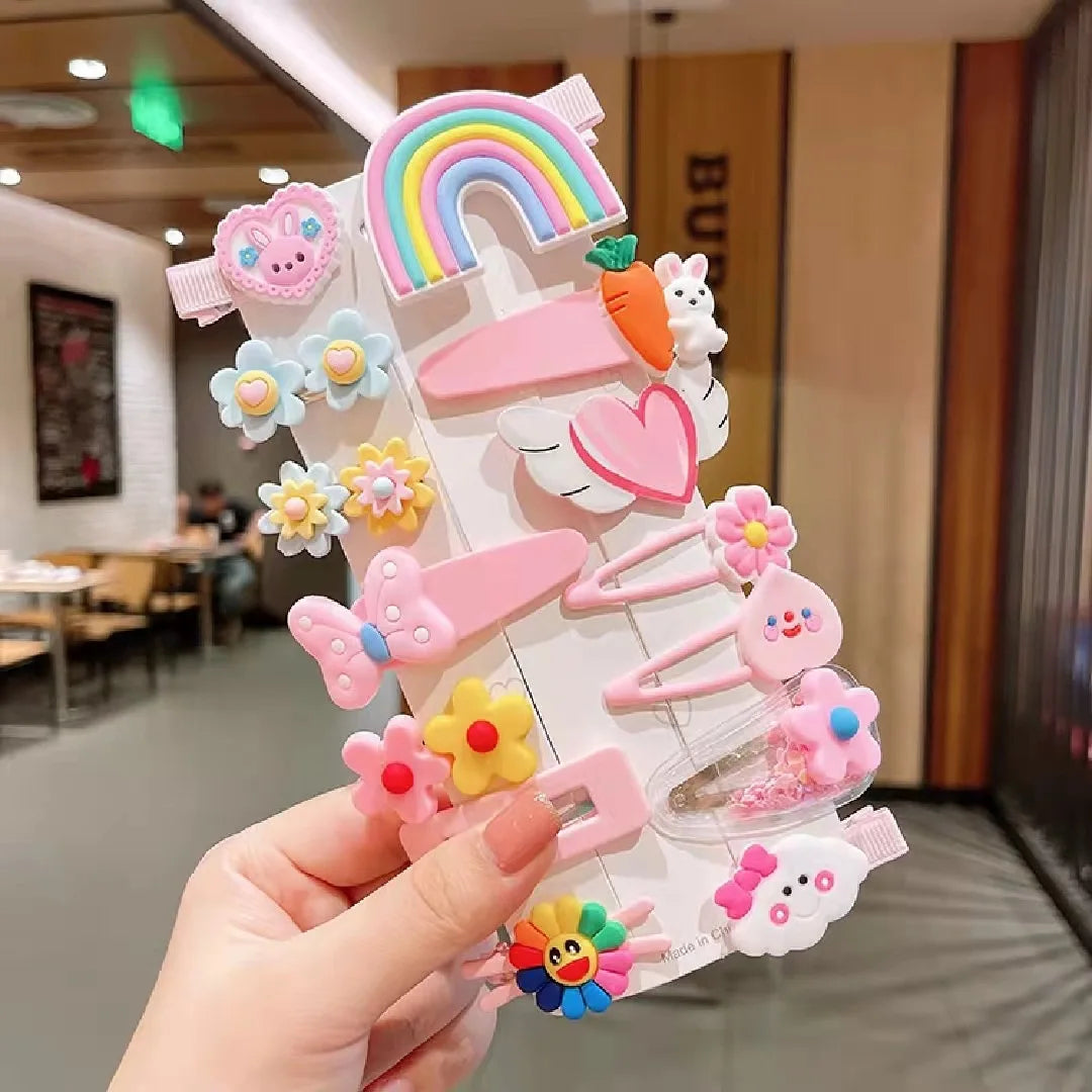 14 Pieces Set 2022 New Children Cute Cartoon Hairpin Kids Hair Accessories Sweet Little Girl Edge Clip Baby Plastic Hair Clips