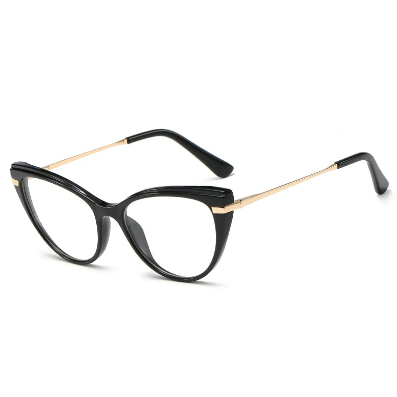 MS 92197 Fashion-Designed Blue Light Blocking Cat Eye Glasses for Women Gold Rim Metal Temple Frames Optical Eyewear Ready Ship