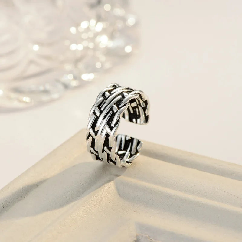 925 Sterling Silver Opening Ring Women Woven Retro Ring Personalized Versatile Ring 2022 New Trend Girl Favorite