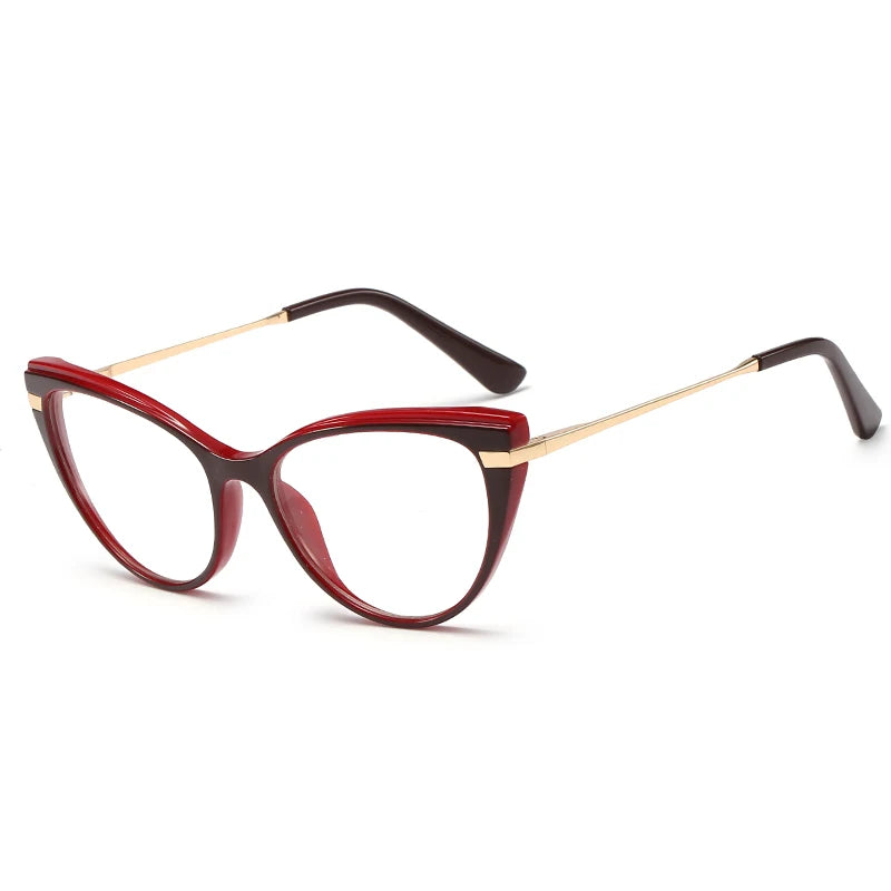 MS 92197 Fashion-Designed Blue Light Blocking Cat Eye Glasses for Women Gold Rim Metal Temple Frames Optical Eyewear Ready Ship