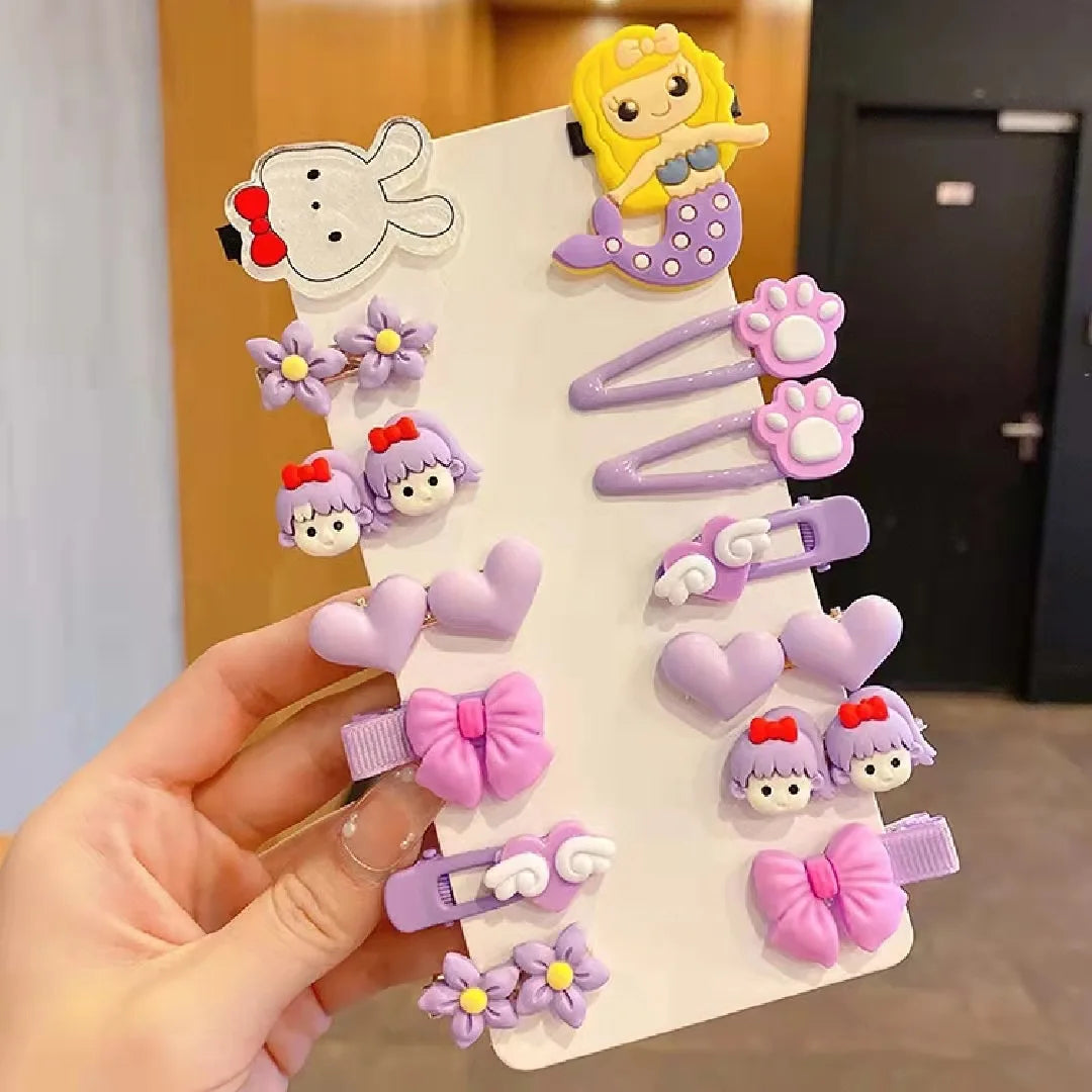 14 Pieces Set 2022 New Children Cute Cartoon Hairpin Kids Hair Accessories Sweet Little Girl Edge Clip Baby Plastic Hair Clips