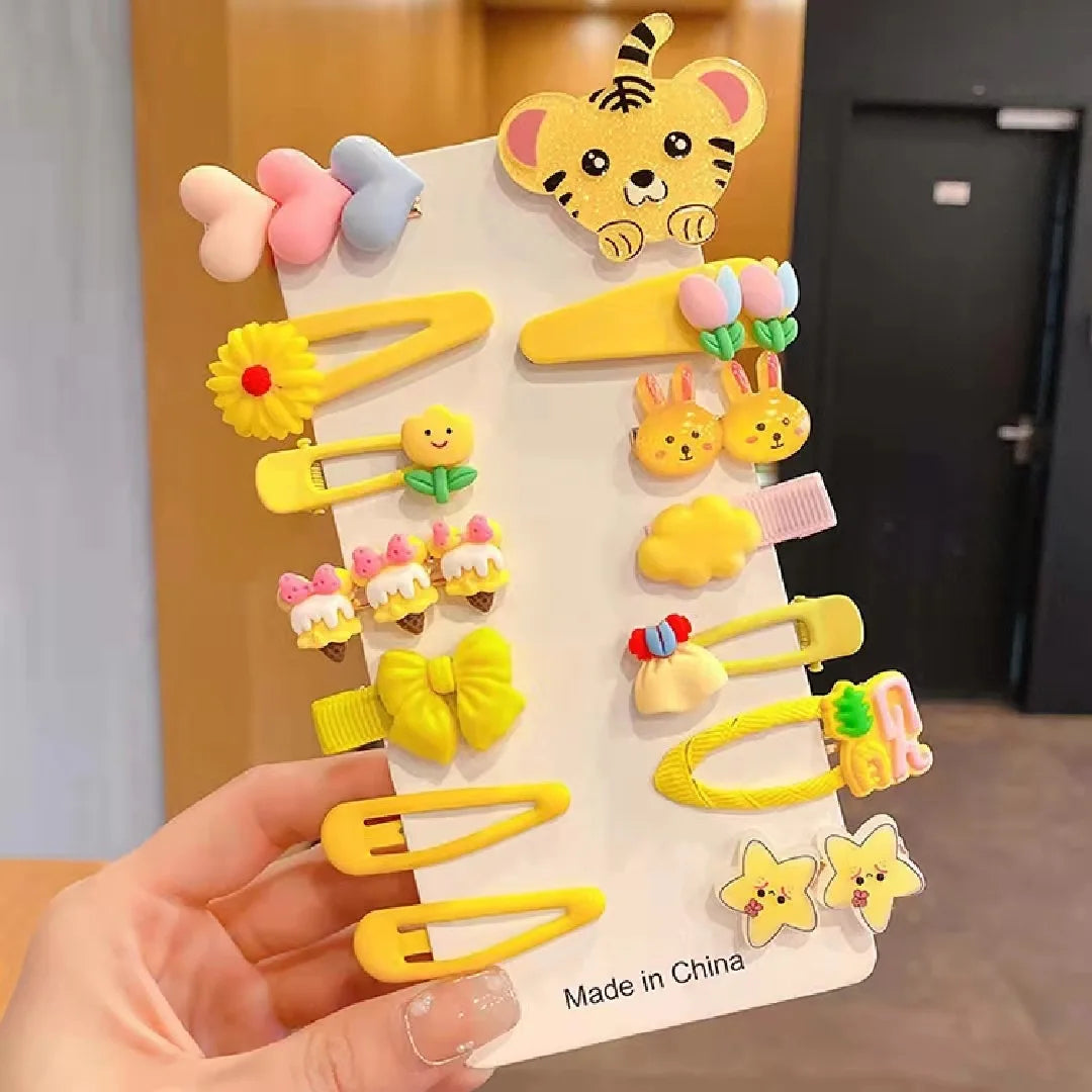 14 Pieces Set 2022 New Children Cute Cartoon Hairpin Kids Hair Accessories Sweet Little Girl Edge Clip Baby Plastic Hair Clips