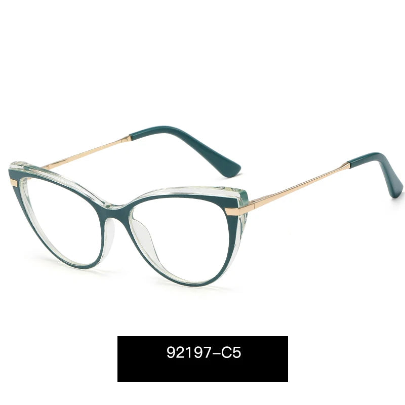 MS 92197 Fashion-Designed Blue Light Blocking Cat Eye Glasses for Women Gold Rim Metal Temple Frames Optical Eyewear Ready Ship
